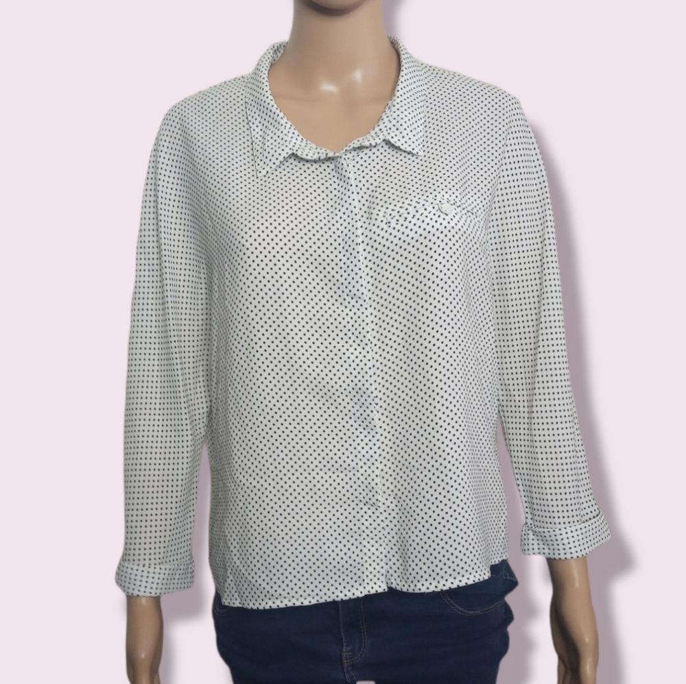 White With Black Pokadots Reitman's Shirt Sz Petite Large